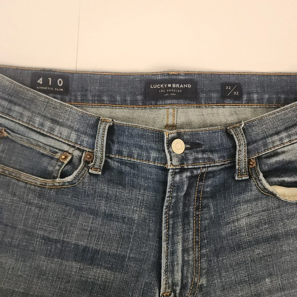 D55 Lucky Brand 410 Athletic‎ Slim Mens Jeans Blue Denim 32x32 Distressed
